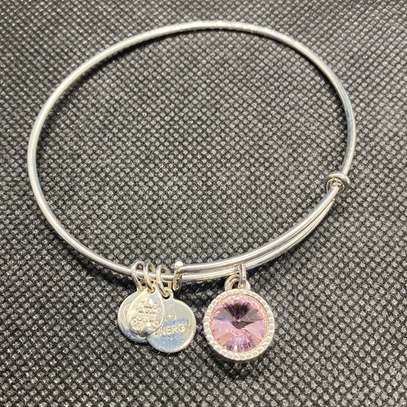 Alex & Ani Set of 3/Silver&Crystal Beaded & October Birthstone Charm Bangles/GC - Picture 9 of 9